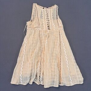 Free People Womens Sz 4 Wherever You Go Sleeveless Mini Dress Tan Lace Cut Out‎